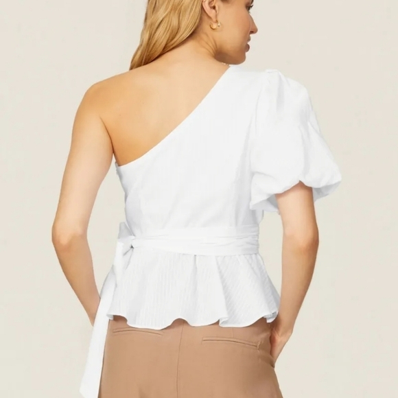 MINKPINK Jessey One Shoulder White Side Tie Detail Blouse Top Size Small - Picture 2 of 9